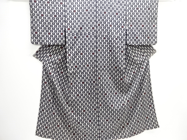 大正ロマン　幾何学模様織出しお召し着物